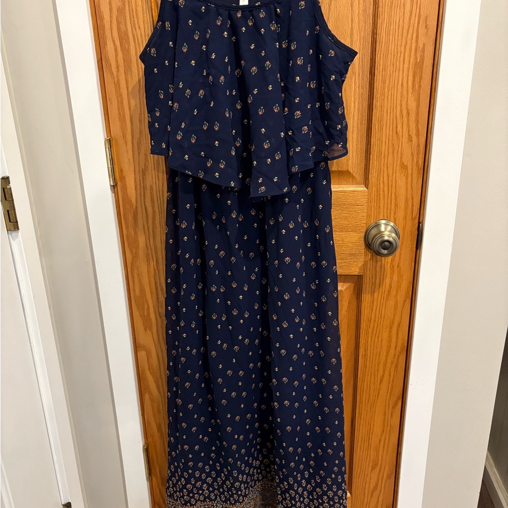Xhilaration Navy Dress with Floral Pattern